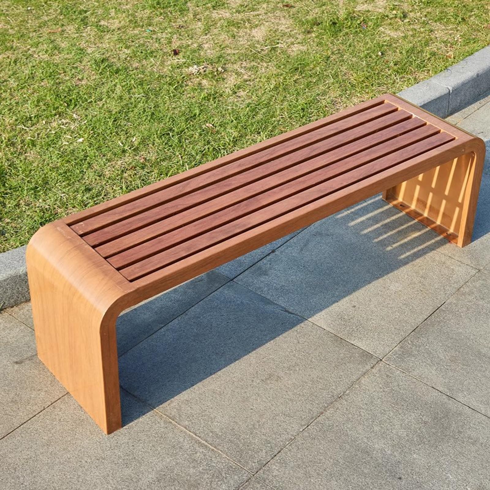 Gartenbänke, Holzbank, Terrassenbank Ohne Rückenlehne, Wetterfeste Parkbänke, Metallrahmen, Geeignet for Gärten, Veranden, Terrassen(Brown,100cm/39in)