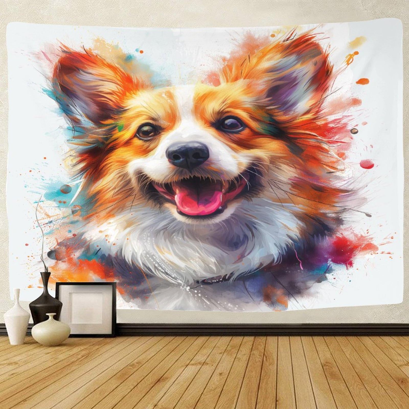 RNDKAUUIE Le Chien Corgi 3D Effet Tapisserie DécoSourision Murale