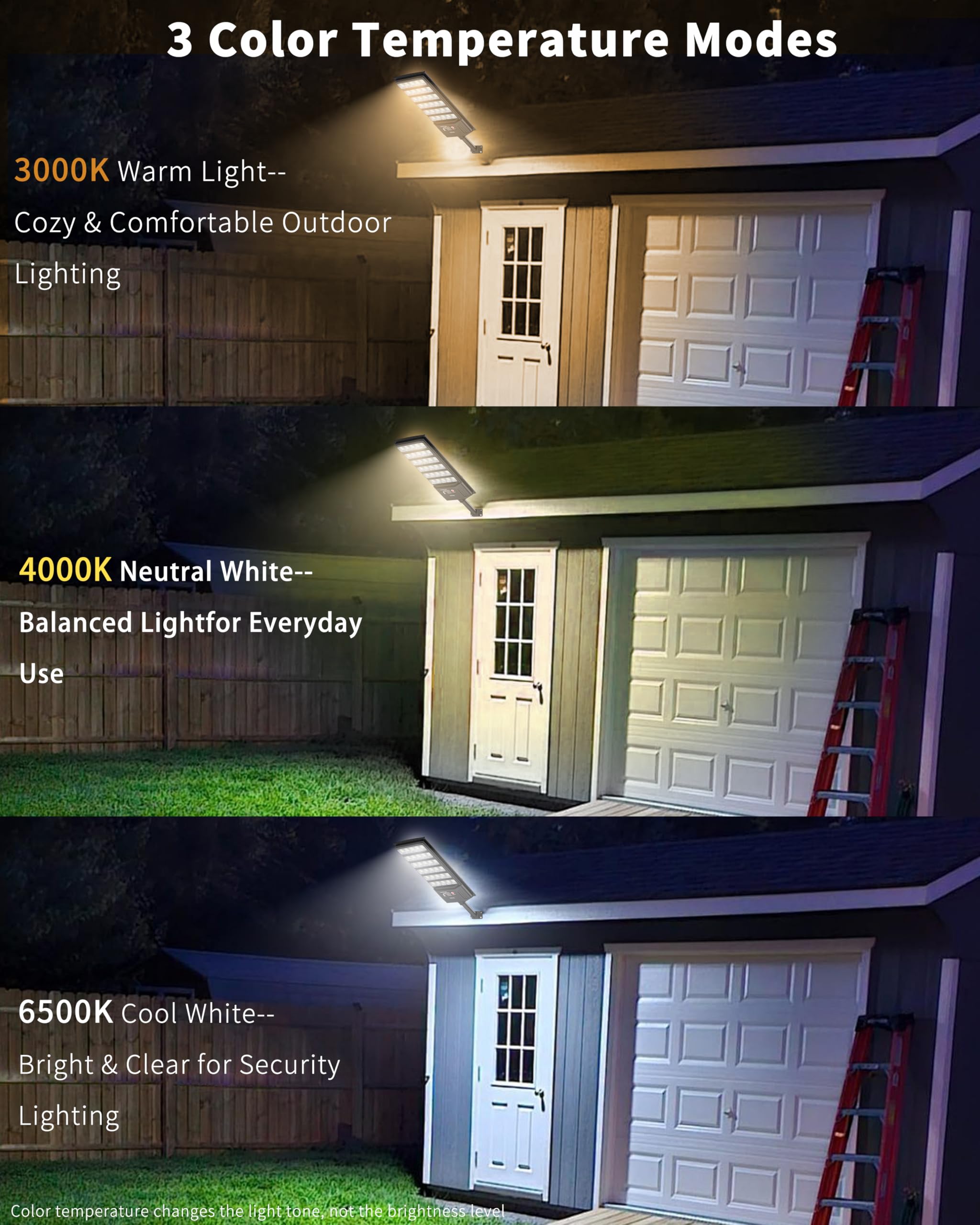 Ofuray Farolas Solares Exteriores, 6AH Potente Farola Solar con Sensor de Movimiento, Lámpara Regulable 3000K/4000K/6500K, Foco Solar Luz de Seguridad para Jardín, Patio, Tri-2P