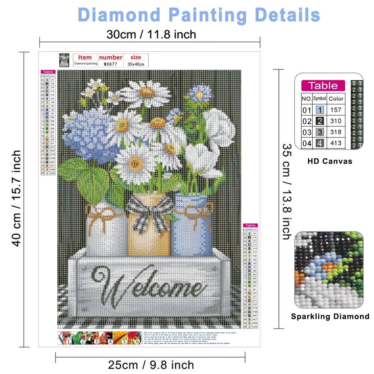 Kit Diamond Painting Con 4 Motivi Floreali - 30x40cm, Per Adulti E Bambini