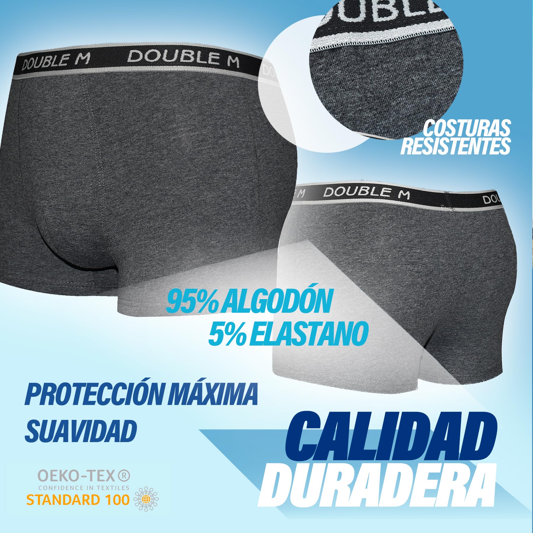 DOUBLE M, Pack de 6 Calzoncillos Juveniles en Algodón, Talla 14 Años, Ropa Interior Juvenil, Bóxer para Adolescente, Variedad de Estilos, Calzoncillos Suaves y Transpirables, Bóxer Elástico y Cómodo