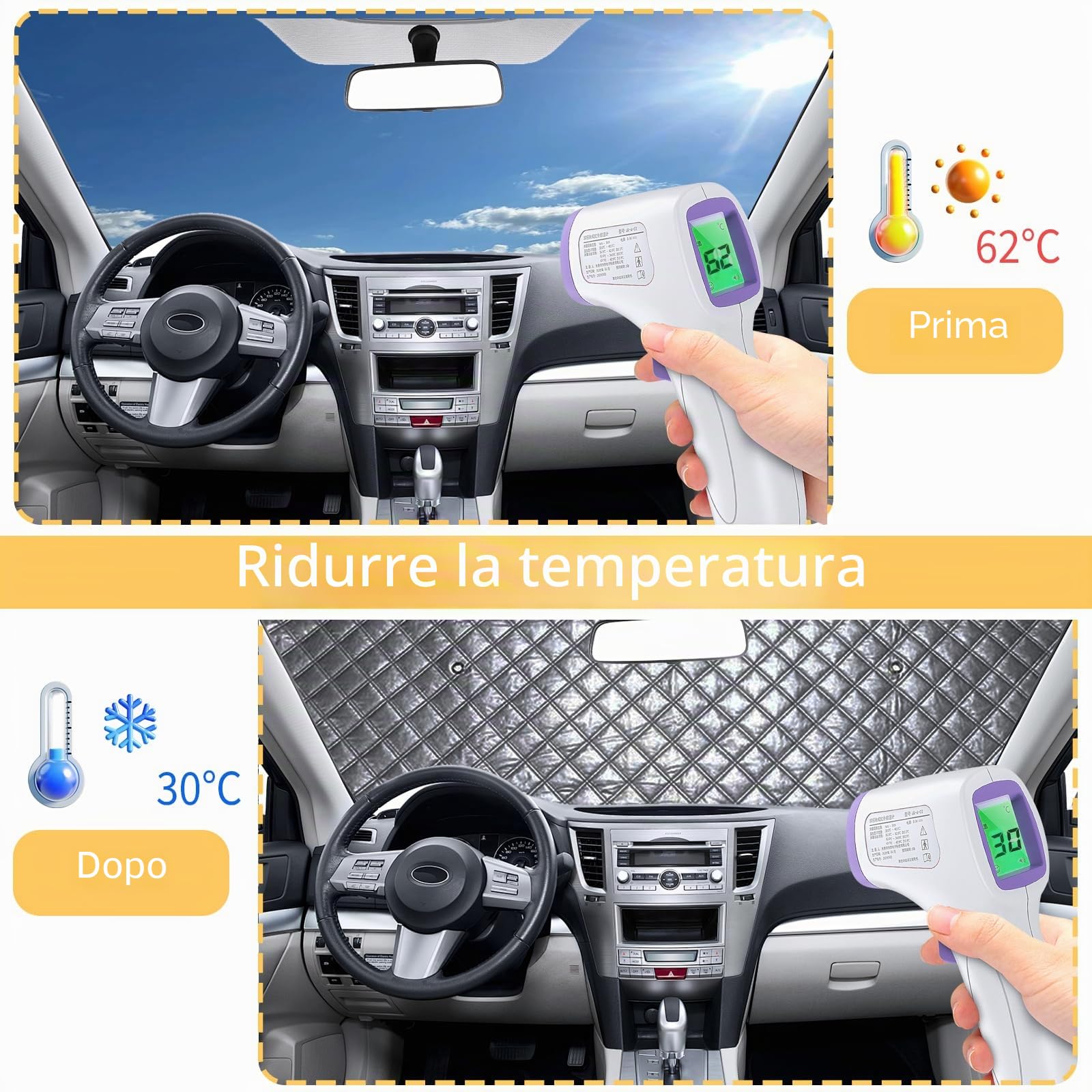 HAMON Tenda Parasole Auto per Ducato, 3 pezzi Copri Parabrezza per Auto, Parasole Camper UV non Tessuta in Alluminio Premium, Parasole per Parabrezza VW Migliorato