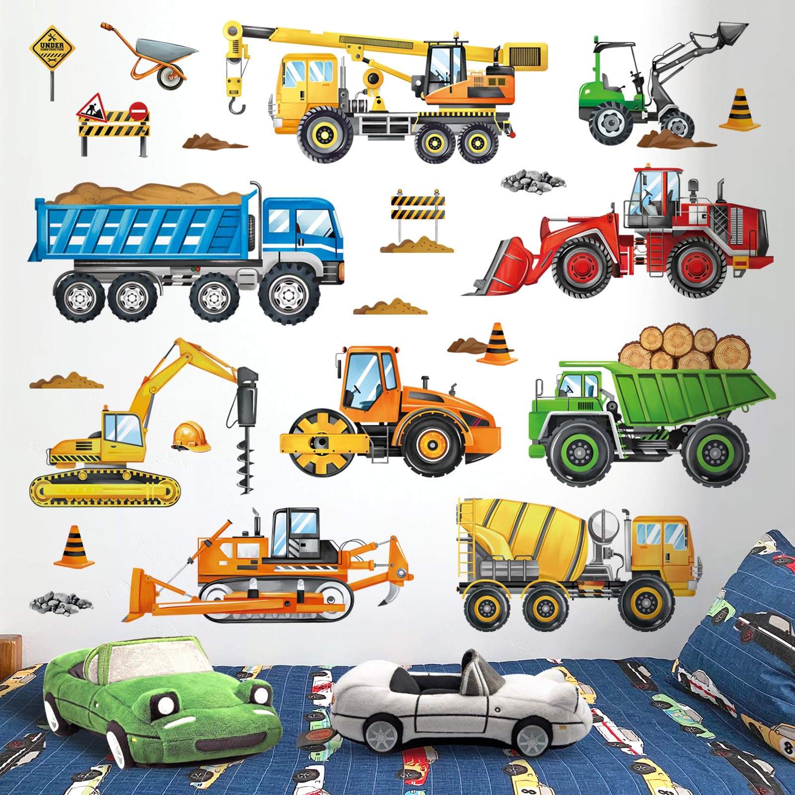 decalmile Construction Vehicles Wall Decals Cars Truck Tractor Wall Stickers Baby Nursery Boys Bedroom Kids Playroom Wall Decor - Image 2