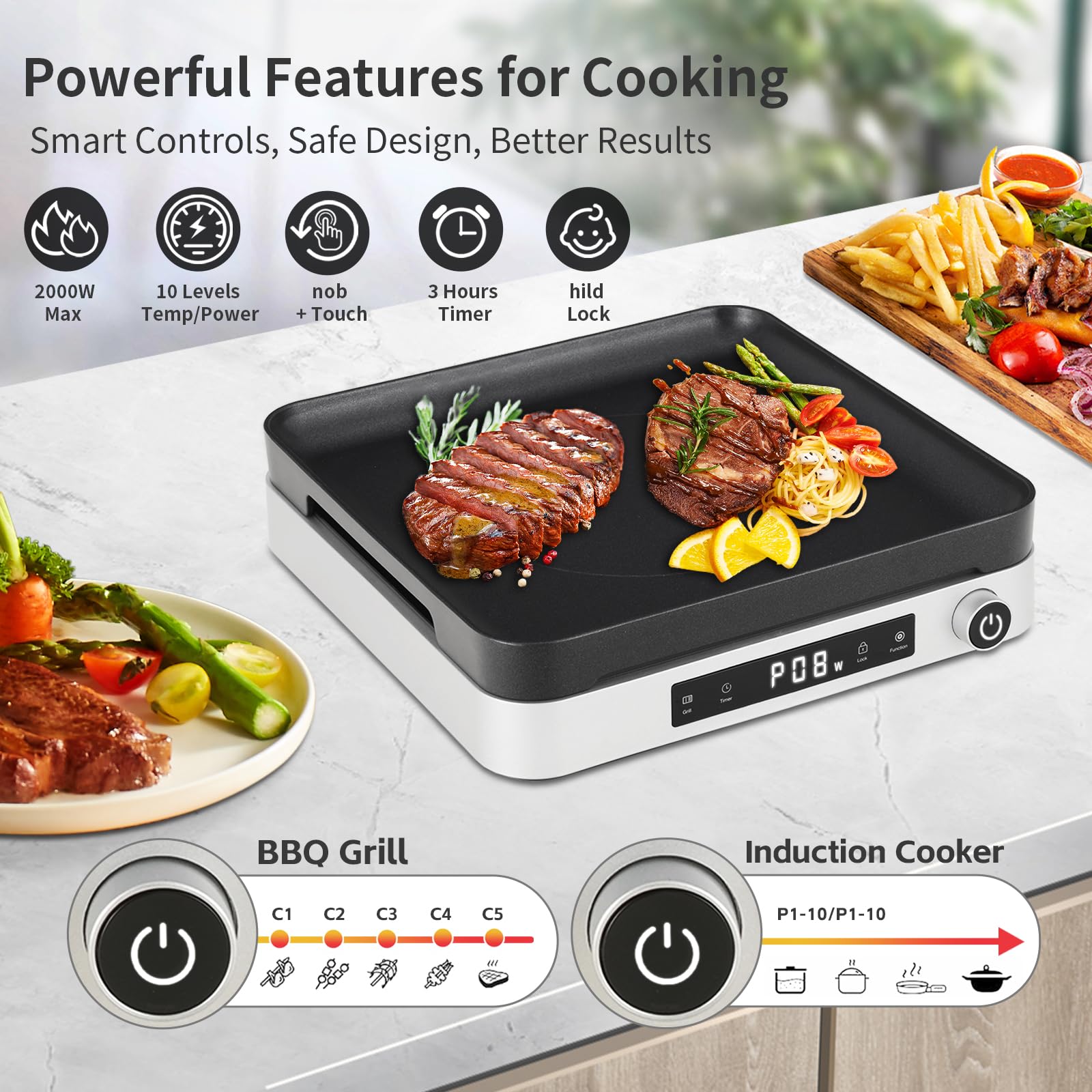 COOKTRON Kuchenka indukcyjna z płytą grillową (z pokrywką)