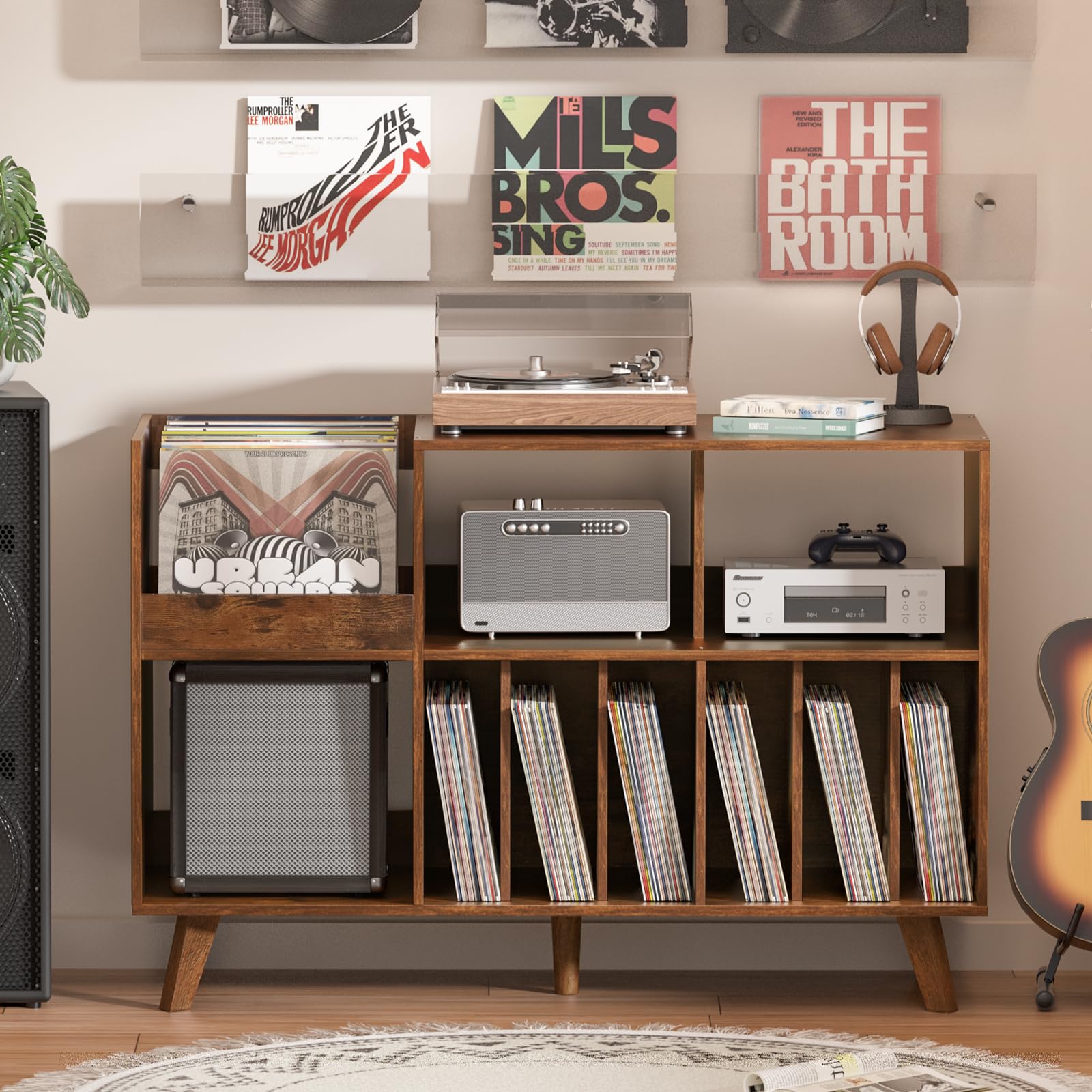 LELELINKY Soporte grande para tocadiscos, soporte giratorio con almacenamiento, soporte de vinilo con área de exhibición, mesa de tocadiscos con capacidad para hasta 450 álbumes, soporte para discos