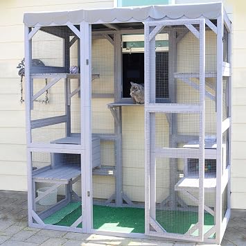 GUTINNEEN Catio في الهواء الطلق القط الضميمة نزهة كبيرة في نافذة القط البيت للقطط Mulitiple مع 7 منصات و 2 مربع الراحة، سقف قماش القنب، 71 بوصة