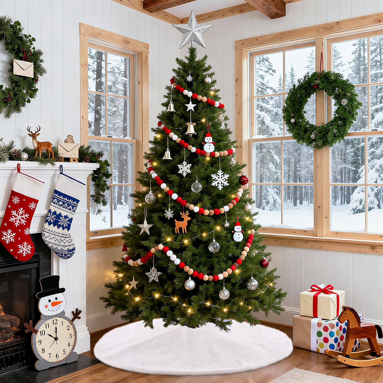 Weißer Baumrock 121 cm Kunstfell Baumröcke Plüsch Urlaub Baumschmuck für Weihnachten Xmas Ornamente Winter Indoor Party Dekor