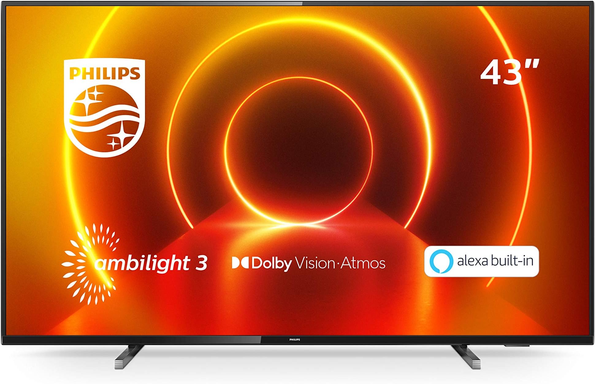 Philips 43PUS7805/12 43-Inch TV with Ambilight and Alexa Built-In (4K UHD LED TV, HDR10+, Dolby Vision, Dolby Atmos, Freeview Play, Smart TV) - Plastic Gun Metal/Mid Silver (2020/2021 Model) [Energy Class G]