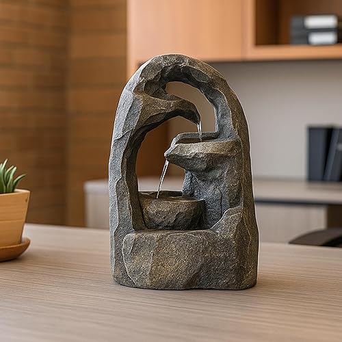 Miniatura 7 de Sunnydaze Cavernous Rock Tiers - Fuente de agua de mesa de 12 pulgadas, relajante fuente de agua de escritorio para interiores, oficina, dormitorio,