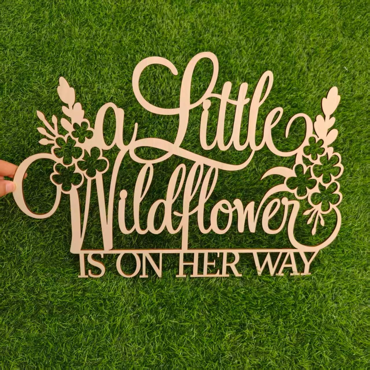 Wooden A Little Wildflower is on her Way Sign for Backdrop, Wildflower Themed Baby Shower Wall Decorations, Welcome Baby Party Decor for Baptism Gender Reveal Party Decorations image 5