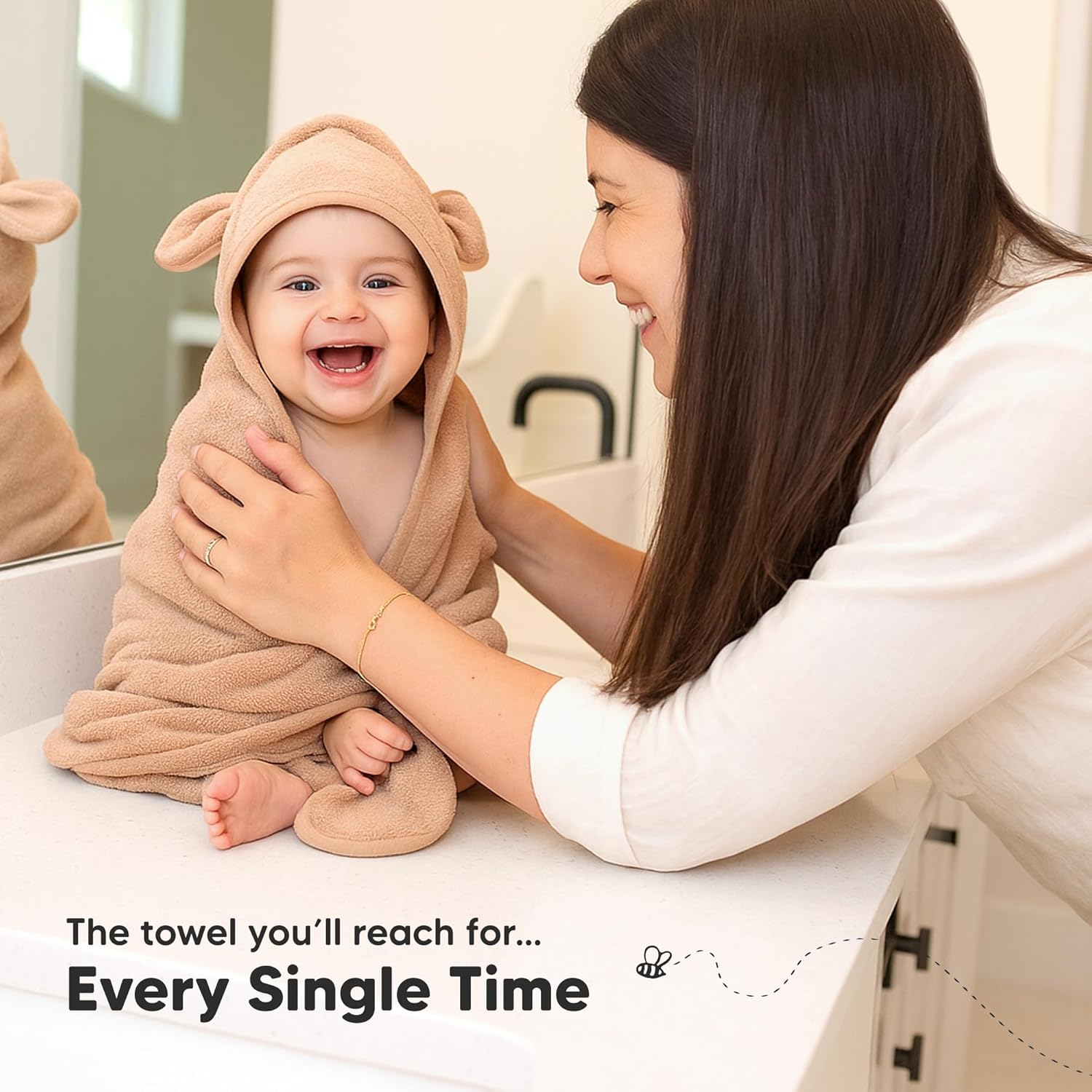 KeaBabies 2-Pack Hooded Baby Towels for Newborn - 30x30 Soft & Absorbent Viscose from Bamboo Baby Bath Towels with Hood for Infant, Toddler,Kids,Boys Girls,Newborn Bath Essentials (Almond, Petite) - Image 9