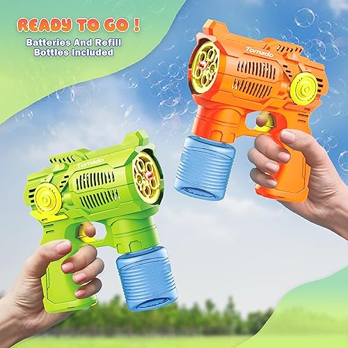 Miniatura 3 de Juego de 2 pistolas de burbujas con baterías, juguetes sopladores automáticos de burbujas para niños y niños pequeños, 1 verde + 1 disparador de