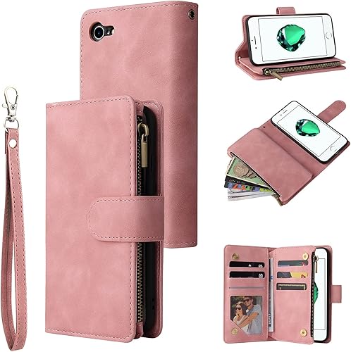 UEEBAI Funda tipo cartera para iPhone SE 2022 5GiPhone 7iPhone 8iPhone SE 2020, bolsillo de piel sintética de alta calidad, cierre magnético, funda