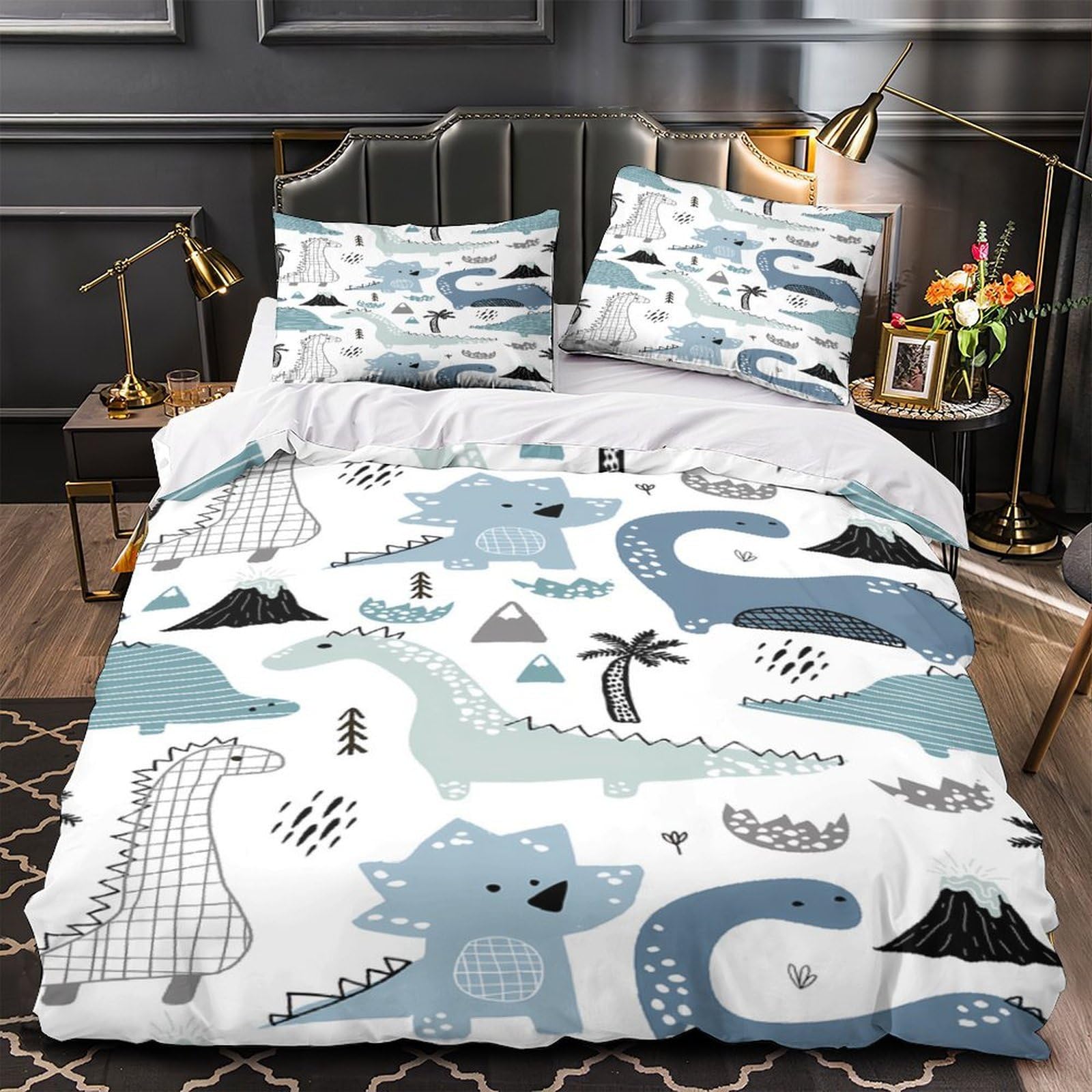 Housse de couette dinosaure 3D douce 140x200 lit enfant en microfibre