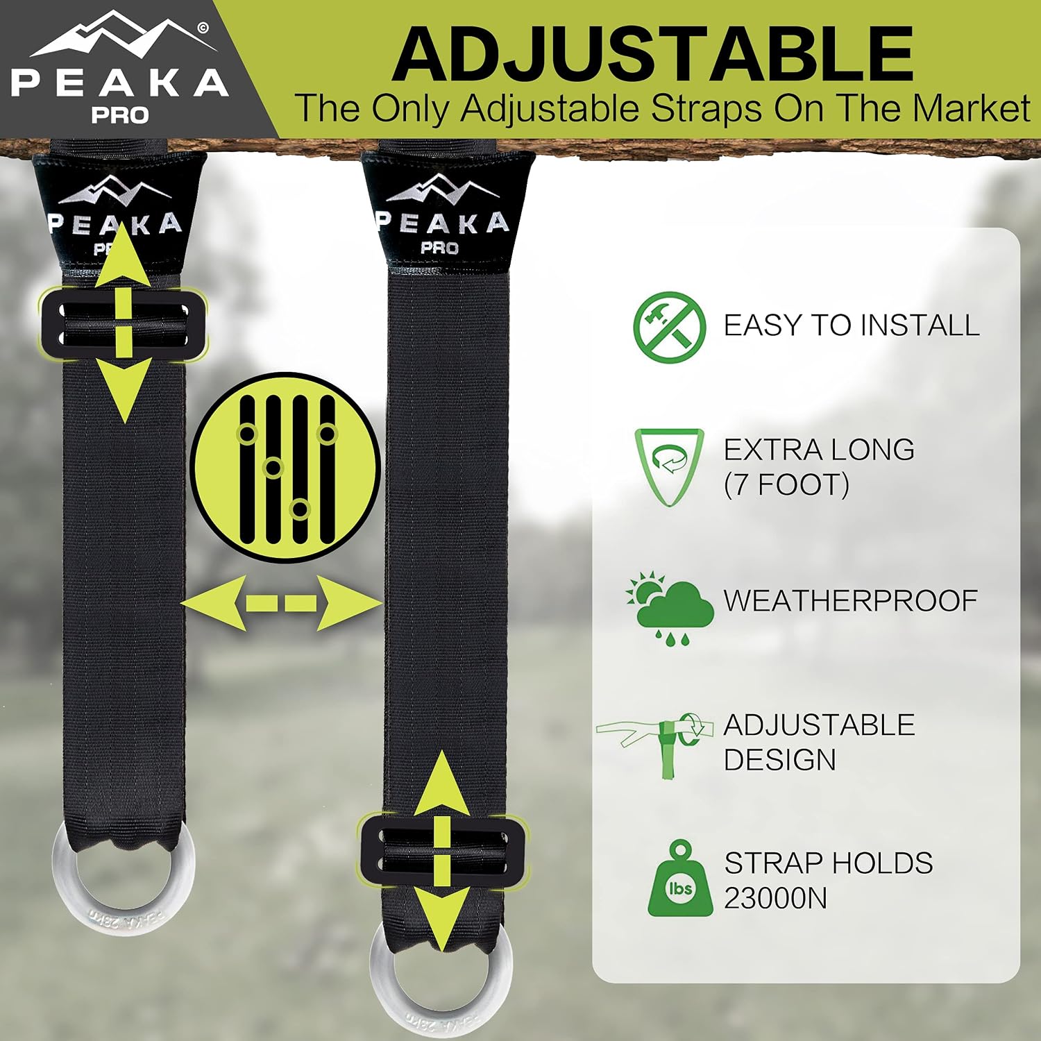 Peaka Pro Tree Swing Straps Hanging Kit - Adjustable 7-Foot Extra Long Hammock Tree Straps Portable, Swing Tree Straps with 2-Ton Tensile Strength - Tree Straps for Swings with Finger Pinch-Safe Cover