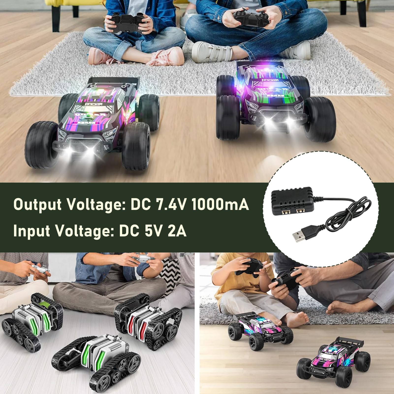 Caricabatterie USB 2S 7.4V 1A 1-to-2 Con Spina XH-3P: Per Batterie LiPo Di Auto RC (AX24, SCX24, FCX24) E Droni
