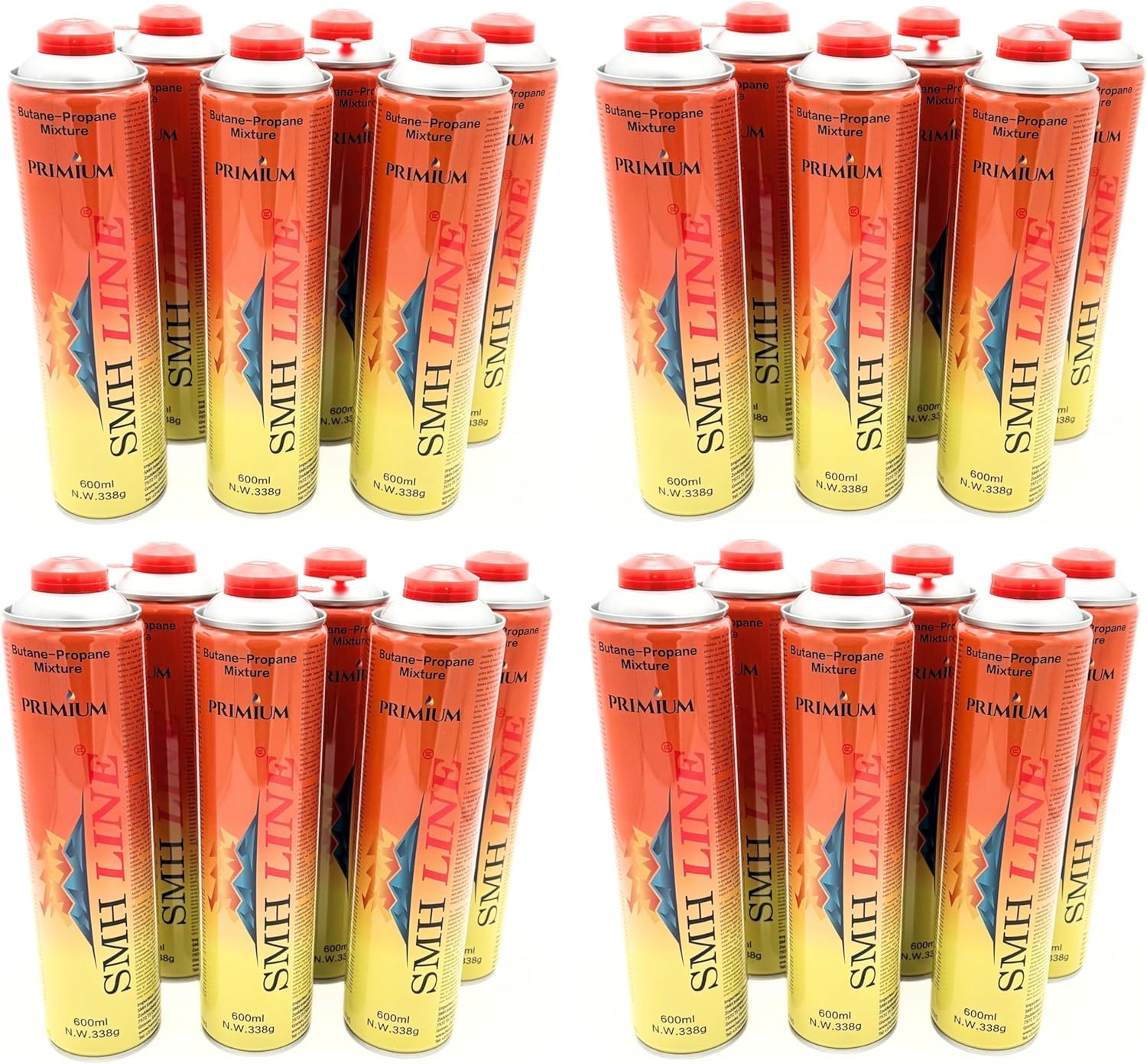 SMH LINE® 24x 600ml Universal Gaskartusche f. Camping Gaskocher Unkrautbrenner Gasbrenner Mix Propan Butan 7/16" Eurogewinde EN417 Schraubkartusche Schraubventil Abflämmgerät Lötbrenner