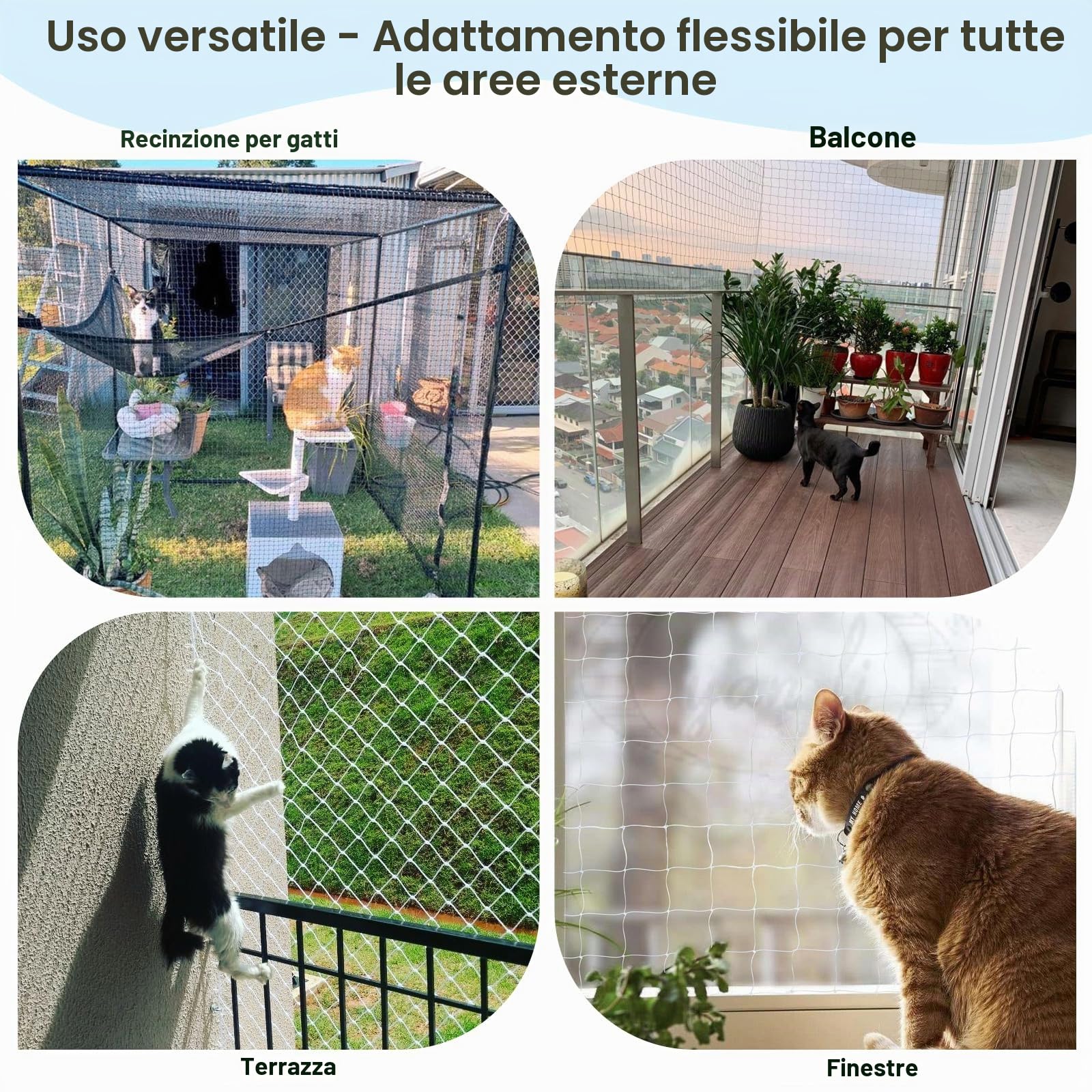 Rete per gatti per balcone, 10 x 3 m, senza fori, resistente ai raggi UV e agli strappi, rete trasparente in nylon per gatti (con kit di fissaggio), rete di protezione per gatti, per finestre | Senza fori, resistente ai raggi UV, antistrappo, con kit di f