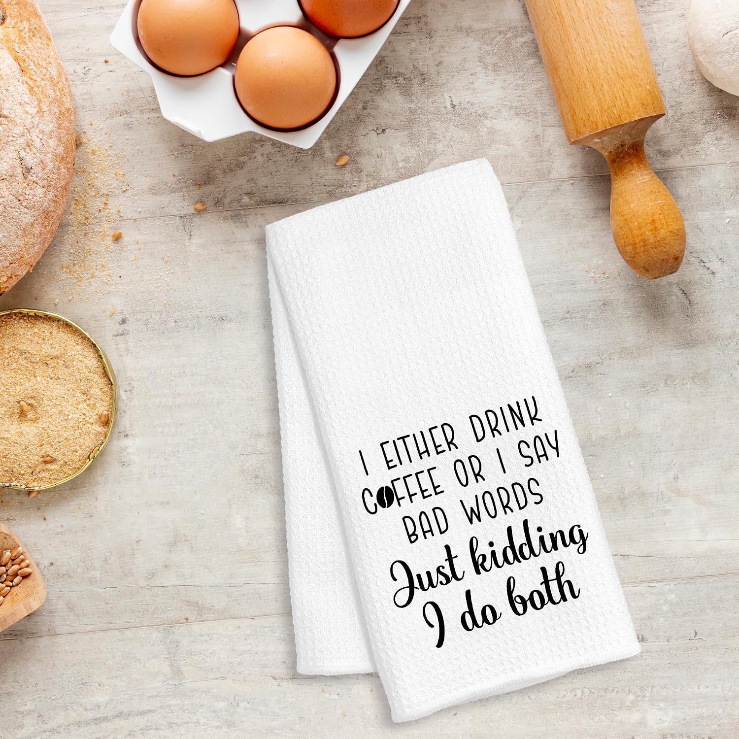 Funny Coffee Kitchen Towels, Gifts for Coffee Lovers, I Either Drink Coffees or I Say Bad Words Decorative Dish Hand Tea Barista Towels for Kitchen, 16x24 Inch image 5