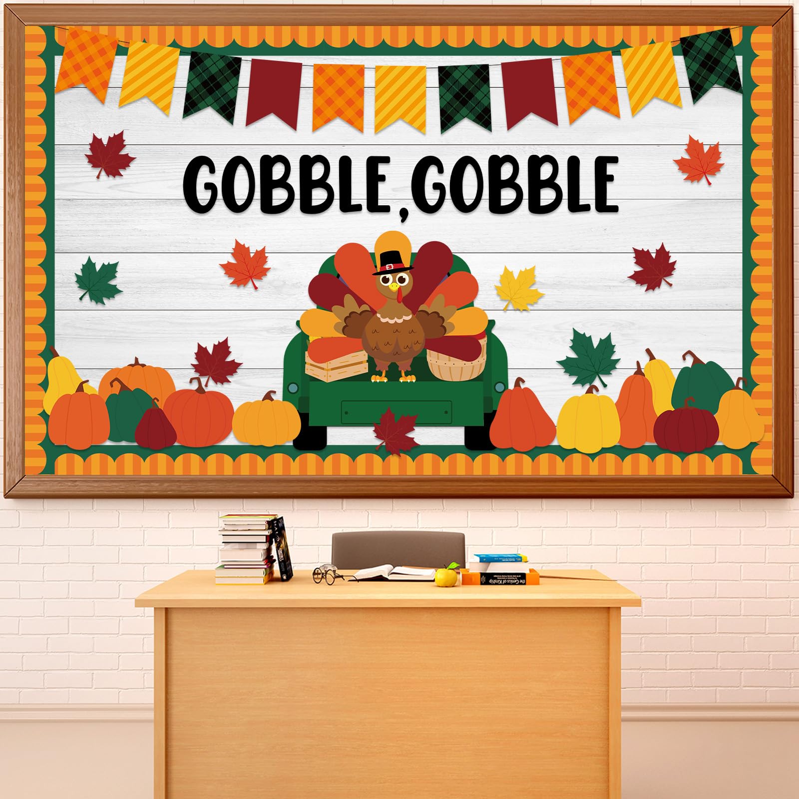 Thanksgiving Turkey Bulletin Board Set November Gobble Gobble Pumpkin Classroom Decorations Fall Thanksgiving Happy Turkey Day Paper Cutouts for Classroom School Home Chalkboard Wall Door Supplies