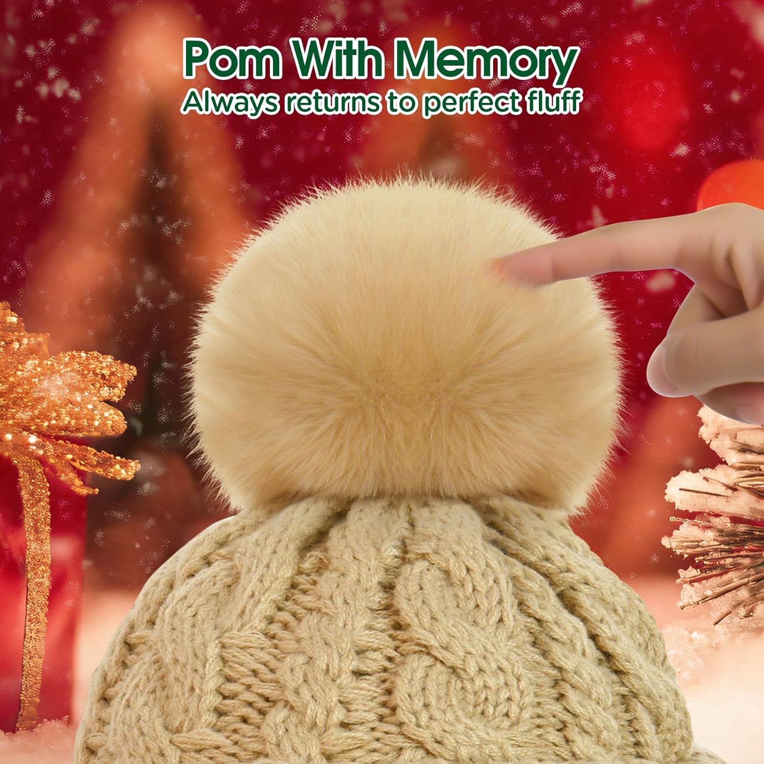 Donfri Womens Satin Lined Beanie Hats Winter Warm Pompom Silk Lining Hat Knit Skull Cap Beanie Gift - Image 4