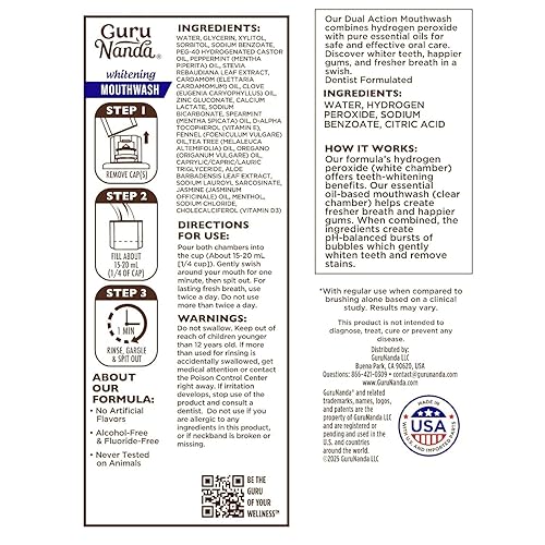 Miniatura 9 de GuruNanda Enjuague Bucal Blanqueador de Doble Barril Oxyburst - Sin Alcohol y Fluoruro, Peróxido de Hidrógeno para Promover Dientes Más Blancos