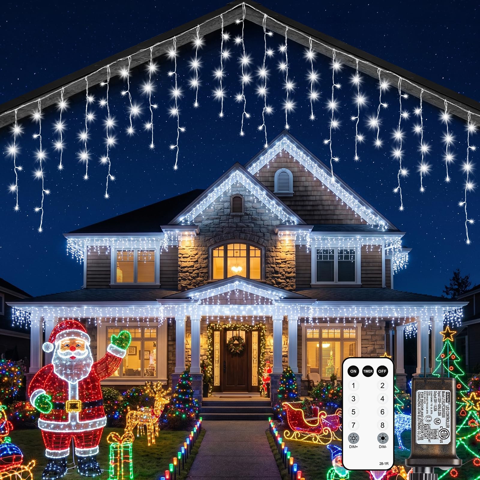 Icicle Christmas Lights Outdoor, 40Ft 432 LED Waterproof White Icicle Lights for Outside, 8 Lighting Modes Connectable String Light with Remote,Timer, 81 Drops Christmas Decorations for House Eaves