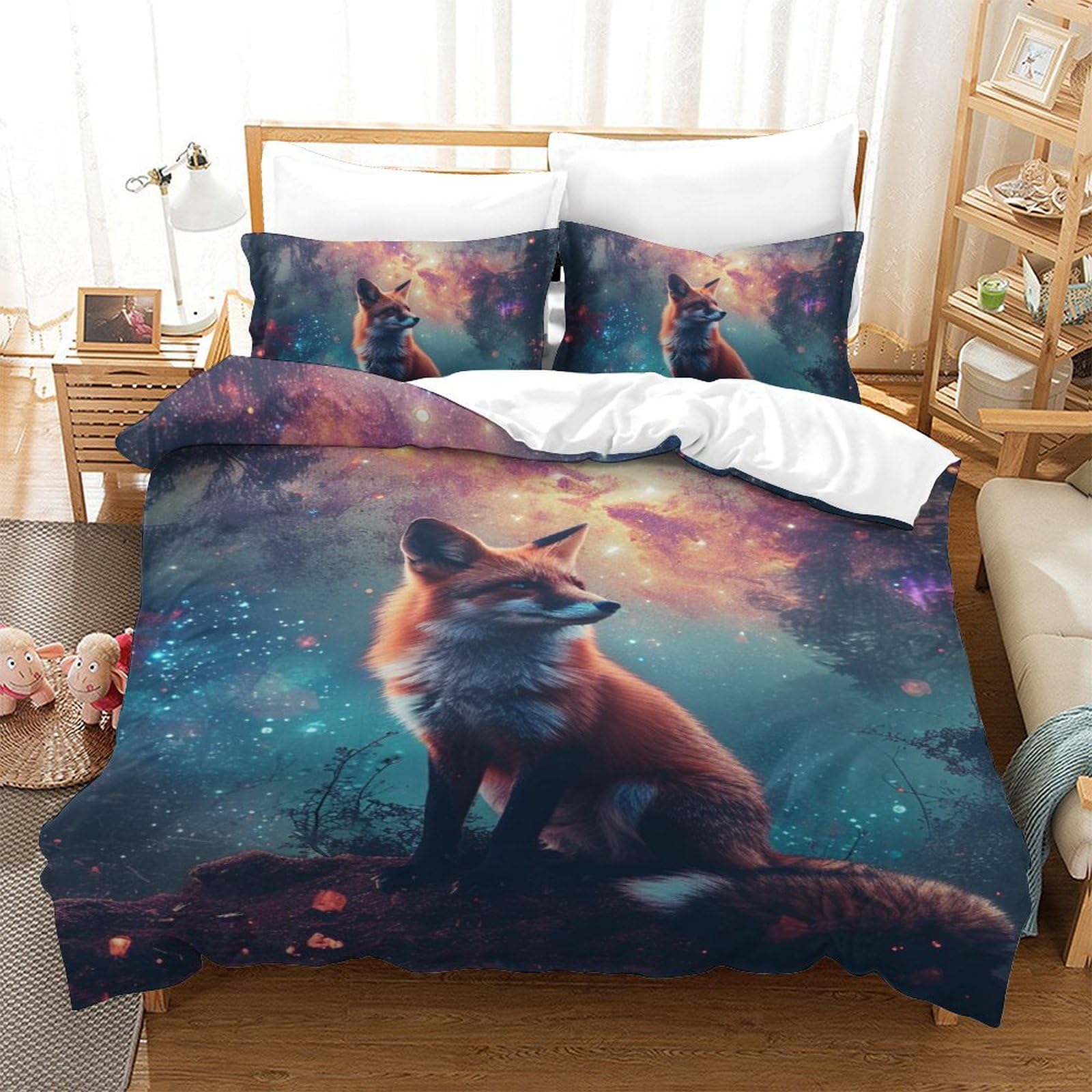 Housses de couettes 3 pièces microfibre douce literie lit simple 140x200 imprimé 3D renard jungle