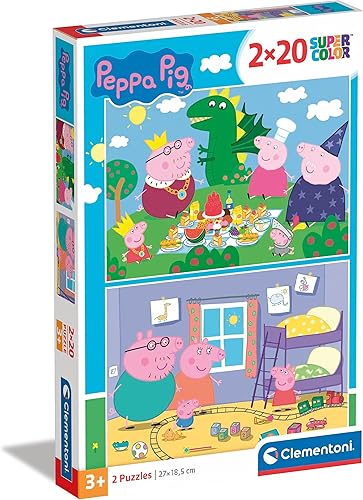 Clementoni 24778, Peppa Pig Supercolor Puzzle para niños, 2 x 20 piezas, a partir de 3 años
