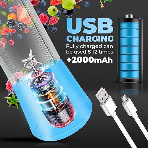 Miniatura 2 de Licuadora portátil  Licuadoras de viaje personales compactas y recargables por USB para batidos, batidos y hielo  Mini botella mezcladora de jugo de