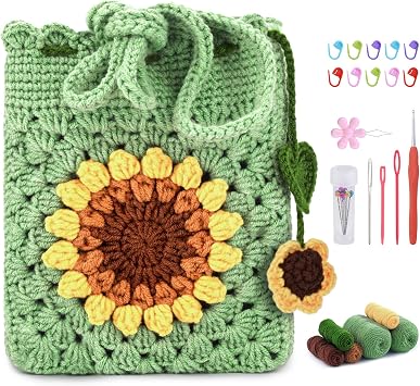 Pnytty Crochet Kit for Beginners, Sunflower Phone Bag Crochet Kit for DIY | Crochet Craft Starters Kits for Adults with Easy Step-by-Step Video Tutorials and Accessories Light Green