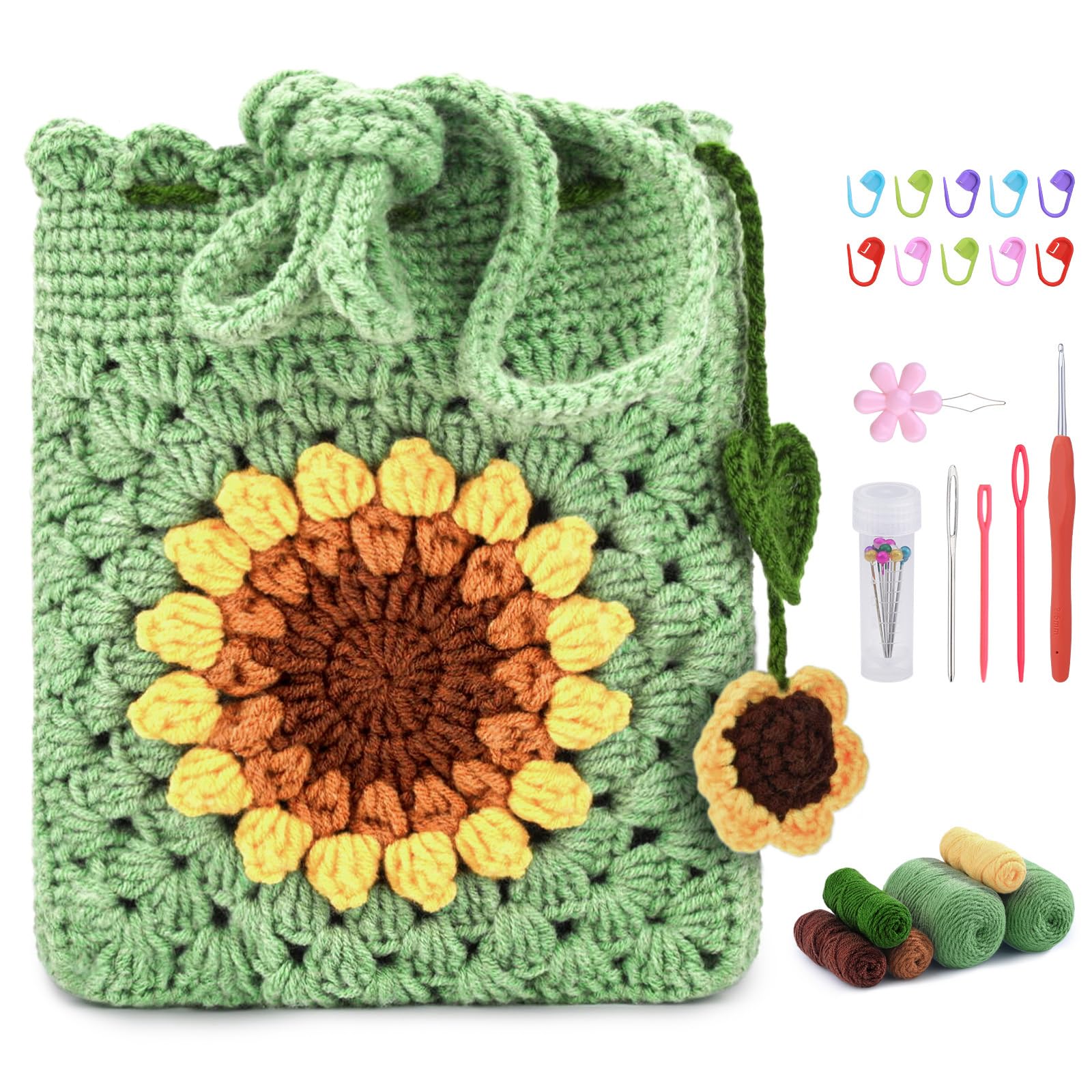 Pnytty Crochet Kit for Beginners, Sunflower Phone Bag Crochet Kit for DIY
