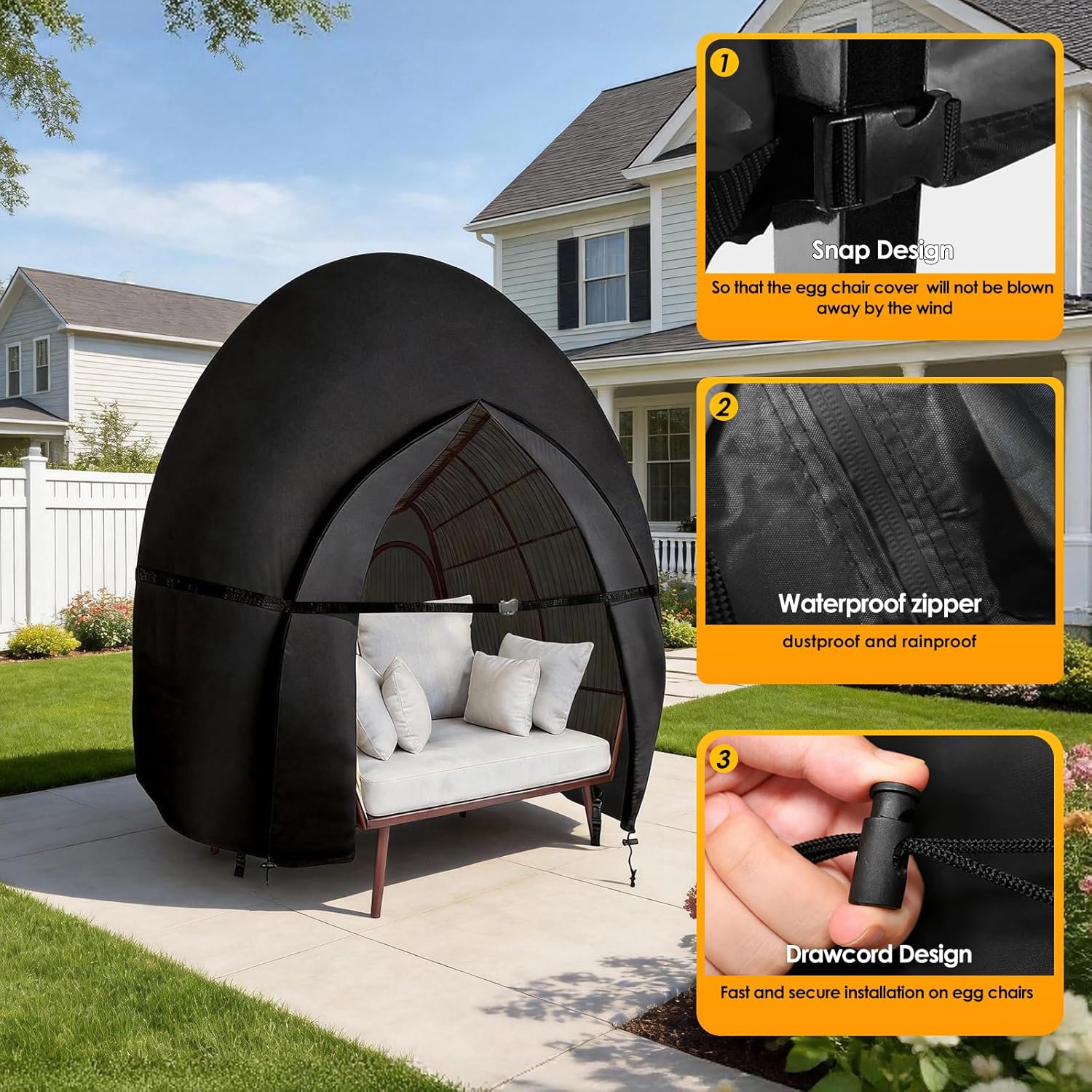 Egg Chair Cover Waterproof Double Egg Chair Covers for Outdoor Furniture 420D Patio Hanging Swing Chair Cover 91x87 inches