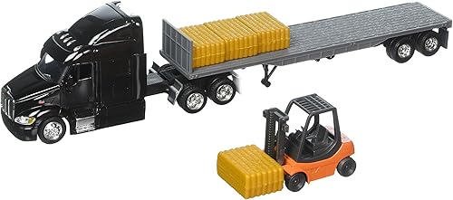 NewRay Camionero de larga distancia 1:43 - Peterbilt Modelo 387 Low Boy con carretilla elevadora y balas de heno, multicolor
