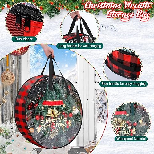 Miniatura 3 de Shappy 4 bolsas de almacenamiento de coronas de Navidad, contenedor de almacenamiento para coronas con ventana transparente, caja de almacenamiento