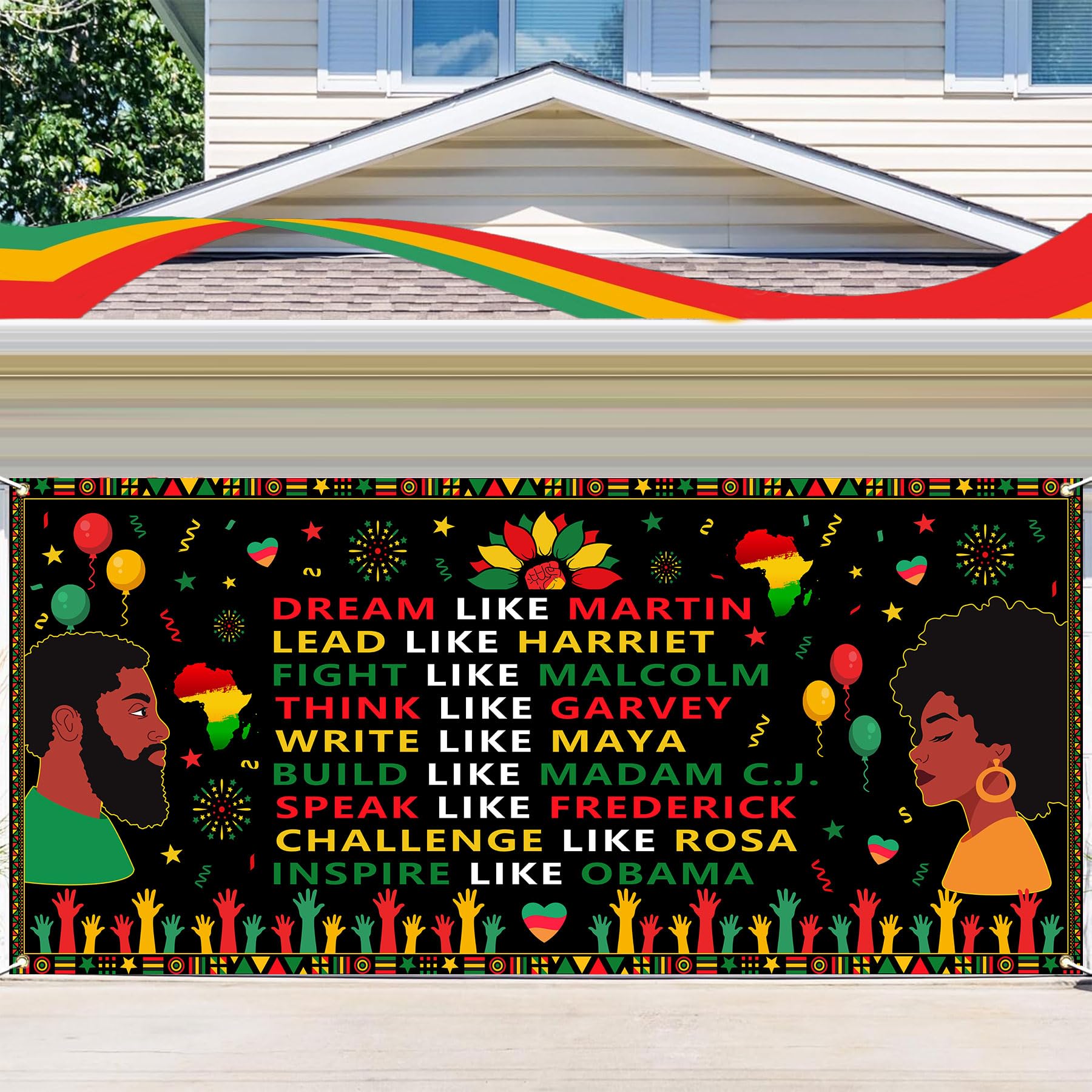 16X7FT Happy Juneteenth Garage Buddy Decorations Backdrop, 19th June 1865 African Freedom Day Garage Door Banner Cover, Black History Month Juneteenth
