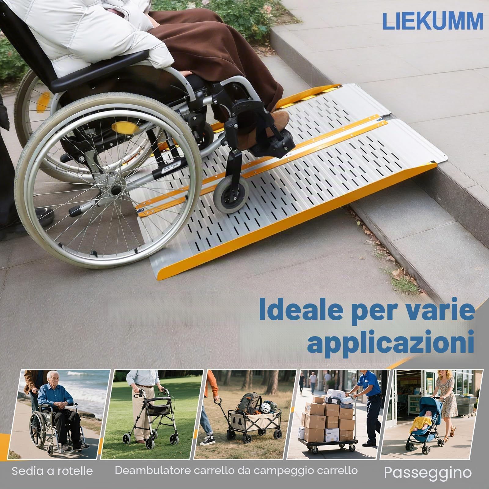 LIEKUMM - Rampa pieghevole per sedia a rotelle, per gradini, scale e porte, per diversamente abili, portata fino a 300 kg, 61 cm × 73 cm