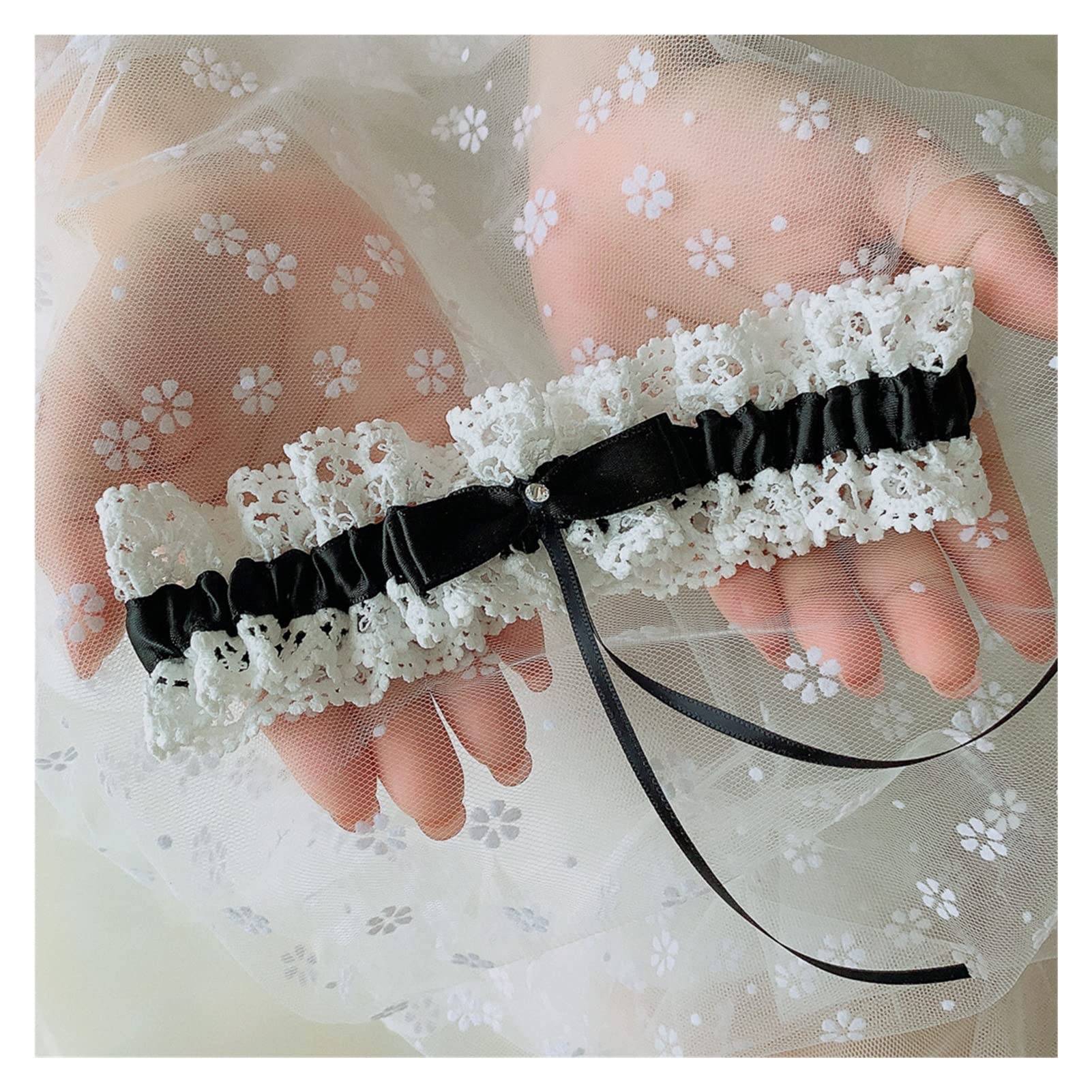 Ladies Wedding Party Bridal Lace Blue Leg Ring Loop Stocking Pas do pończoch (Kolor: 8 róż, Rozmiar: 35-60 cm) (3 Off white 35) (1 Black 35)