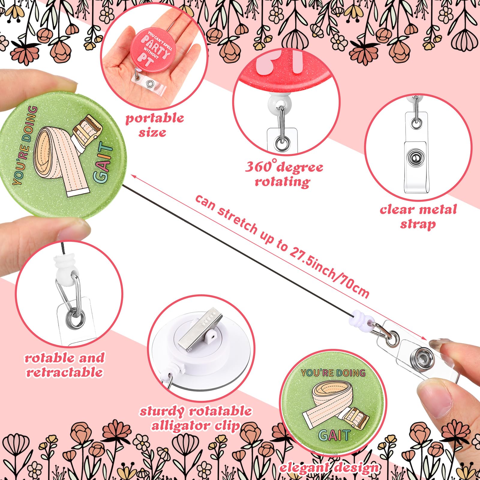 Hoteam 6 Pcs Physical Therapist Badge Reel Retractable with Alligator Clip Badge Holders for Healthcare Badge Reel Clip for Doctor Nurse Physical Therapist Assistant PT Appreciation Gifts