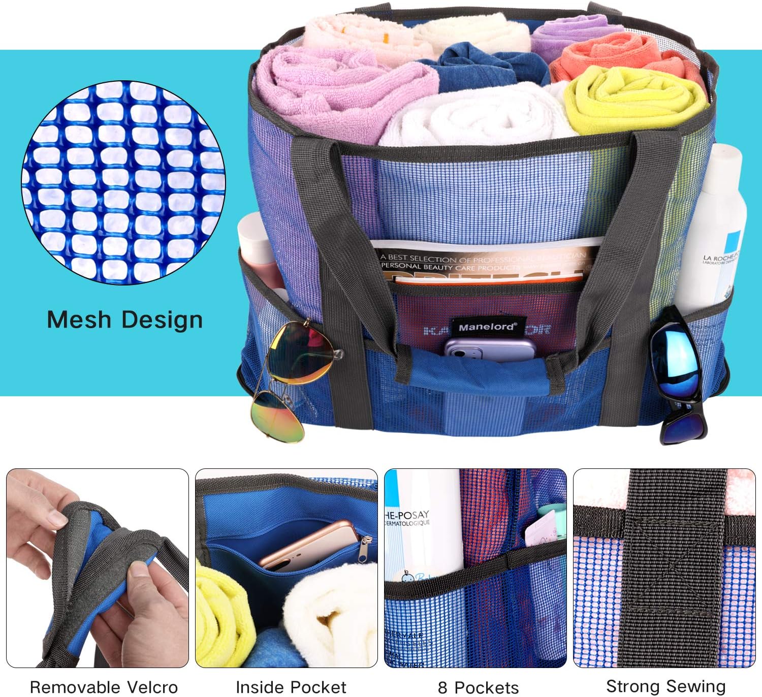 Mesh Beach Bag with Cooler,Ultra Durable Tote Bag for Beach,Shopping,Picnic