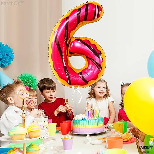 Miniatura 6 de KatchOn, Globo gigante con forma de dona del número 6  40 pulgadas  Globo de dona 6 para decoración de fiesta de cumpleaños en forma de dona, número