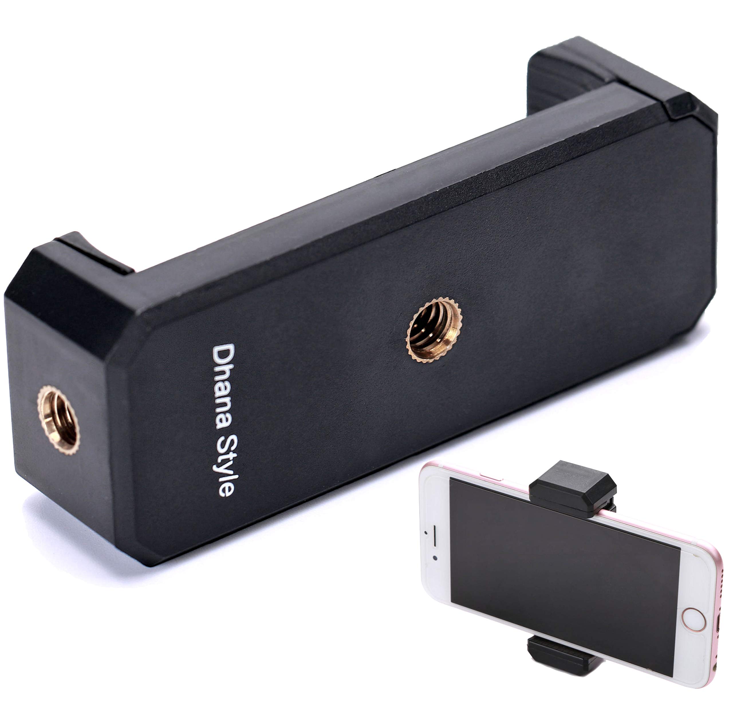 Dhana Style2Way Cell Phone Adapter 1/4" Standard Screw Tripod / Monopod Mount Holder Clamp Adjustable Smartphone Bracket Clip Cellphone Attachment