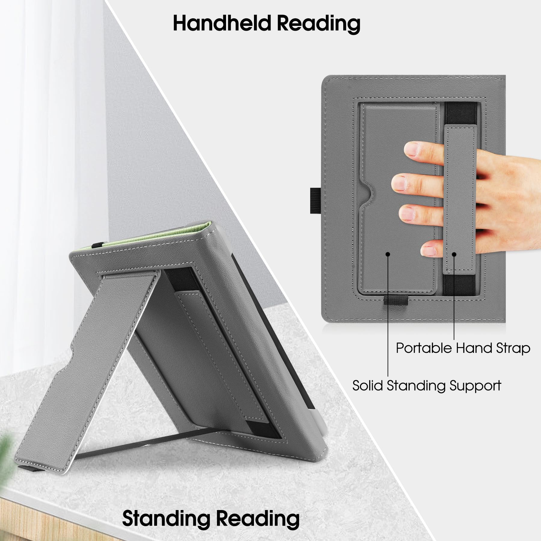 HGWALP Universal Case for 6" eReaders, Folio Leather Stand Cover with Handstrap Compatible with All 6 inch Paperwhite/Kobo/Tolino/Pocketook/Sony E-Book Reader-Matcha - 4
