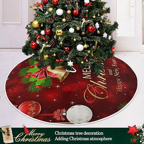 Miniatura 6 de Falda de árbol de bola dorada de Navidad de 36 pulgadas, copos de nieve de invierno rojos, arcos, abeto, falda de árbol de Navidad, almohadilla