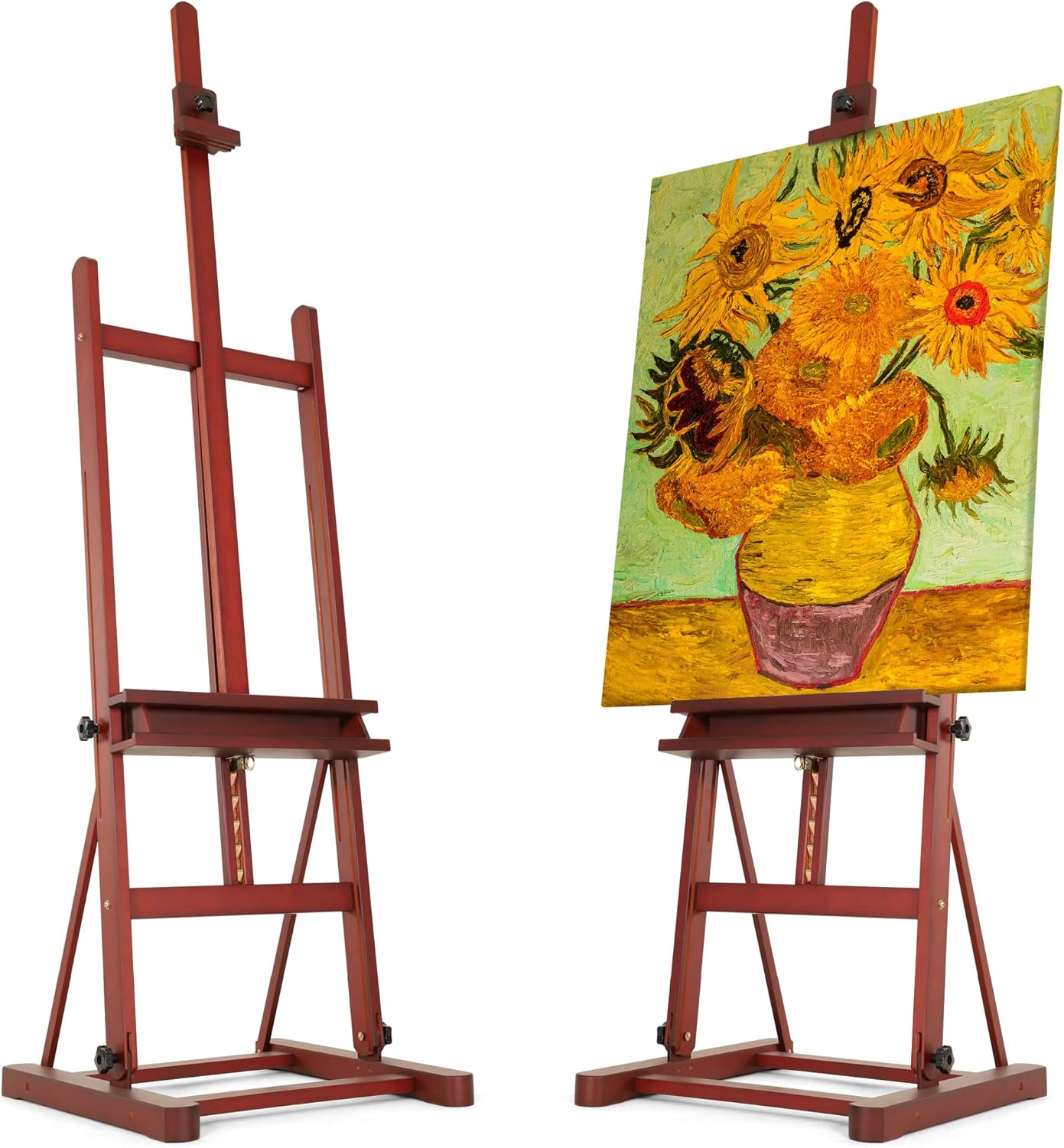 VISWIN Medium H-Frame Easel 67"-95" H, Hold Canvas up to 49", Adjustable Beech Wood Artist Easel Stand for Painting with Storage Tray, Art Floor Easel for Adults, Beginners, Students - Walnut Walnut M