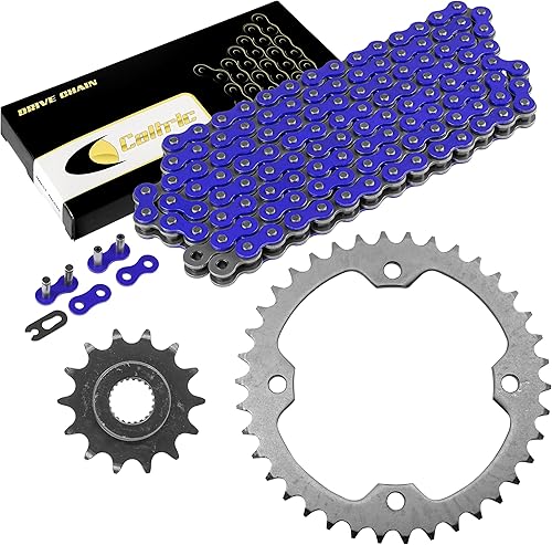 Caltric Kit de cadena de transmisión y piñones azul compatible con Yamaha Raptor 250 YFM250 2008 2009-2013