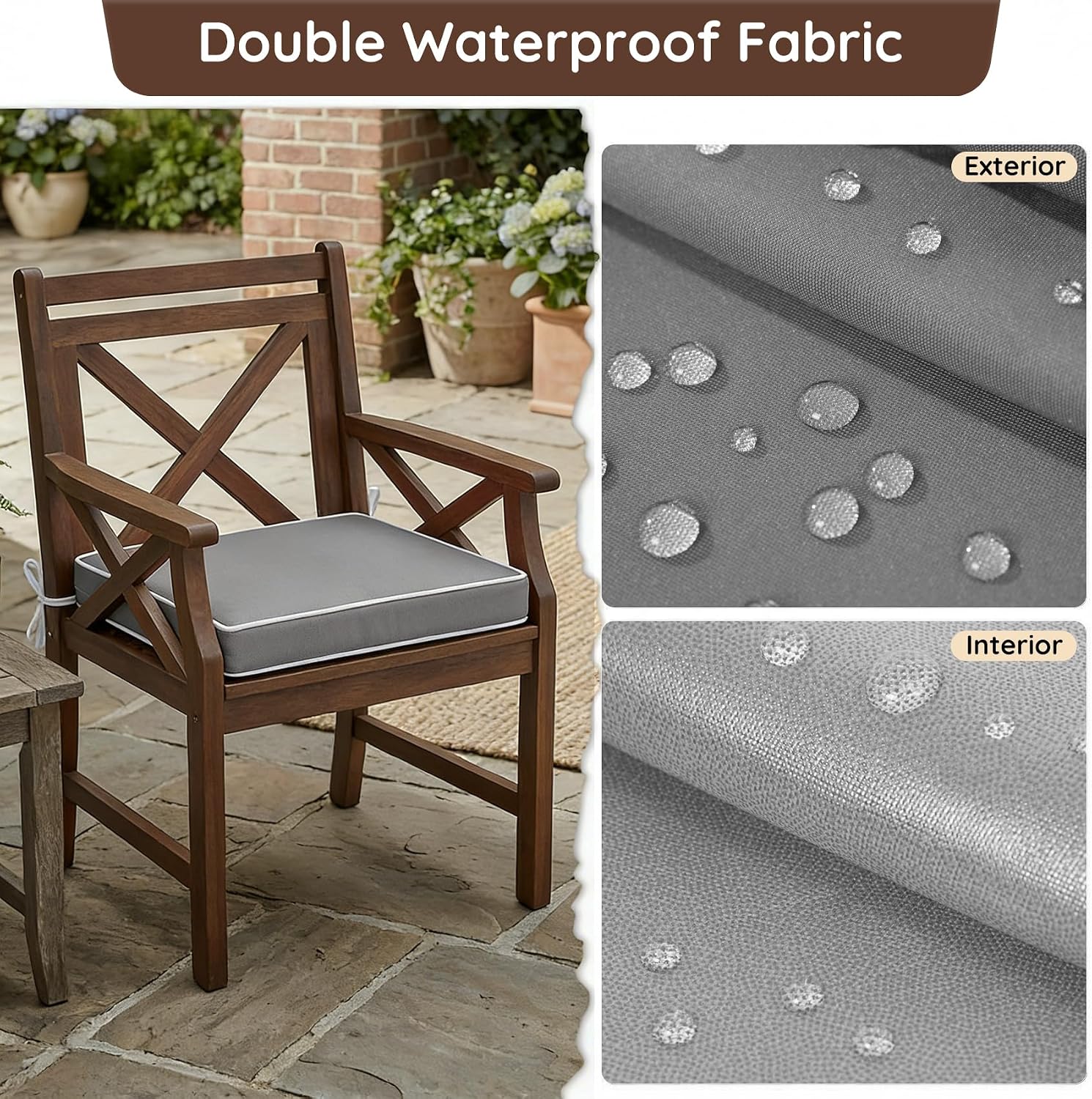 Outdoor Chair Cushions Set of 2, 20x20x4 Thick Waterproof Outdoor Seat Cushions for Patio Furniture, Fade Resistant Patio Chair Cushions with Ties (Elegant Gray, 20x20x4)