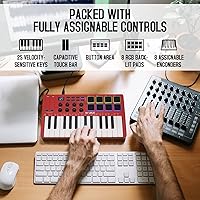 Vista 3 de M-VAVE Controlador de teclado MIDI USB de 25 teclas con 8 almohadillas de batería retroiluminadas, Bluetooth, teclado dinámico semi-pesado