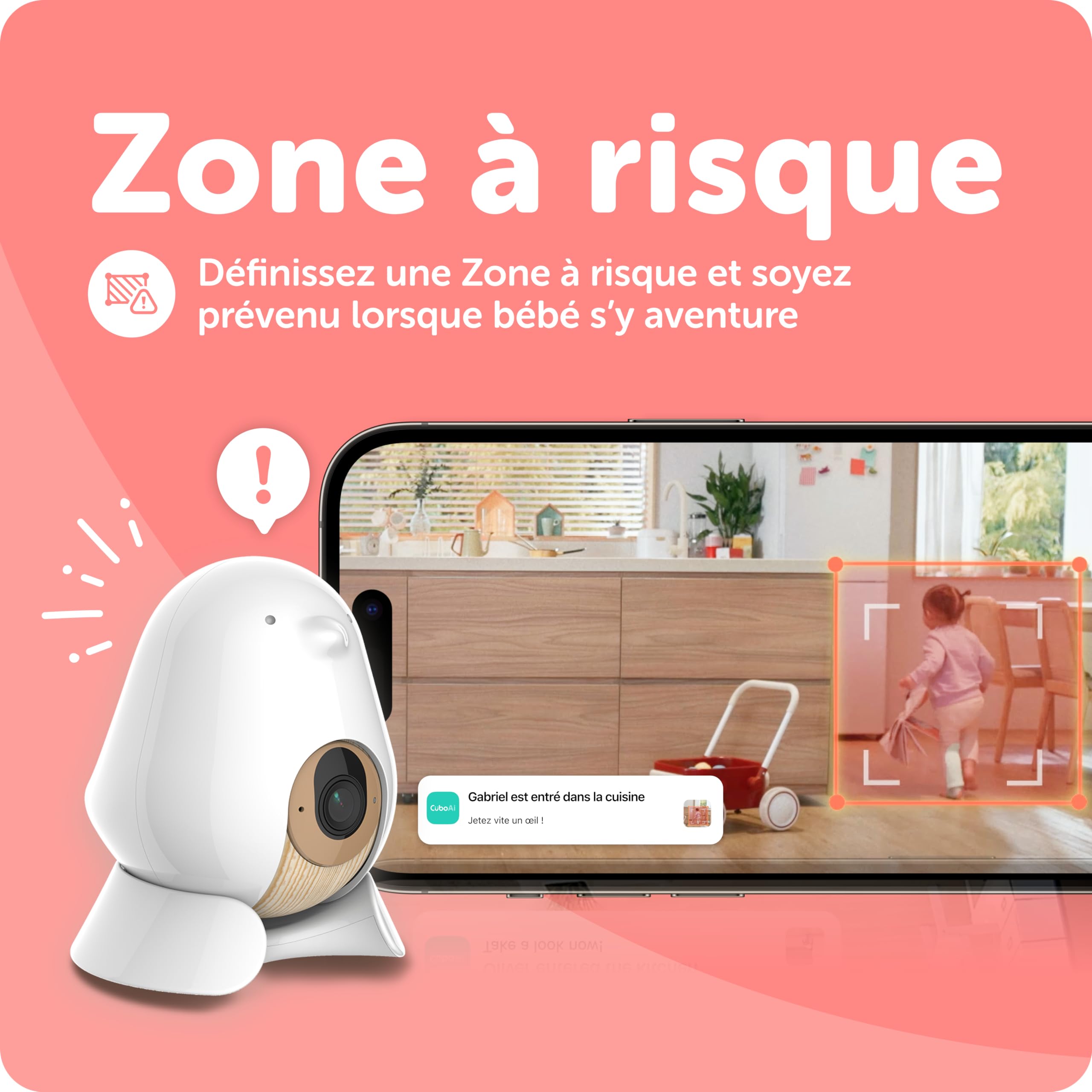 Cubo AI Babyphone Intelligent et 3 Supports | Caméra WiFi Vision Nocturne 1080p HD avec alertes I.A. pour la sécurité de bébé, Analyses du Sommeil, Audio bidirectionnel | iOS, Android
