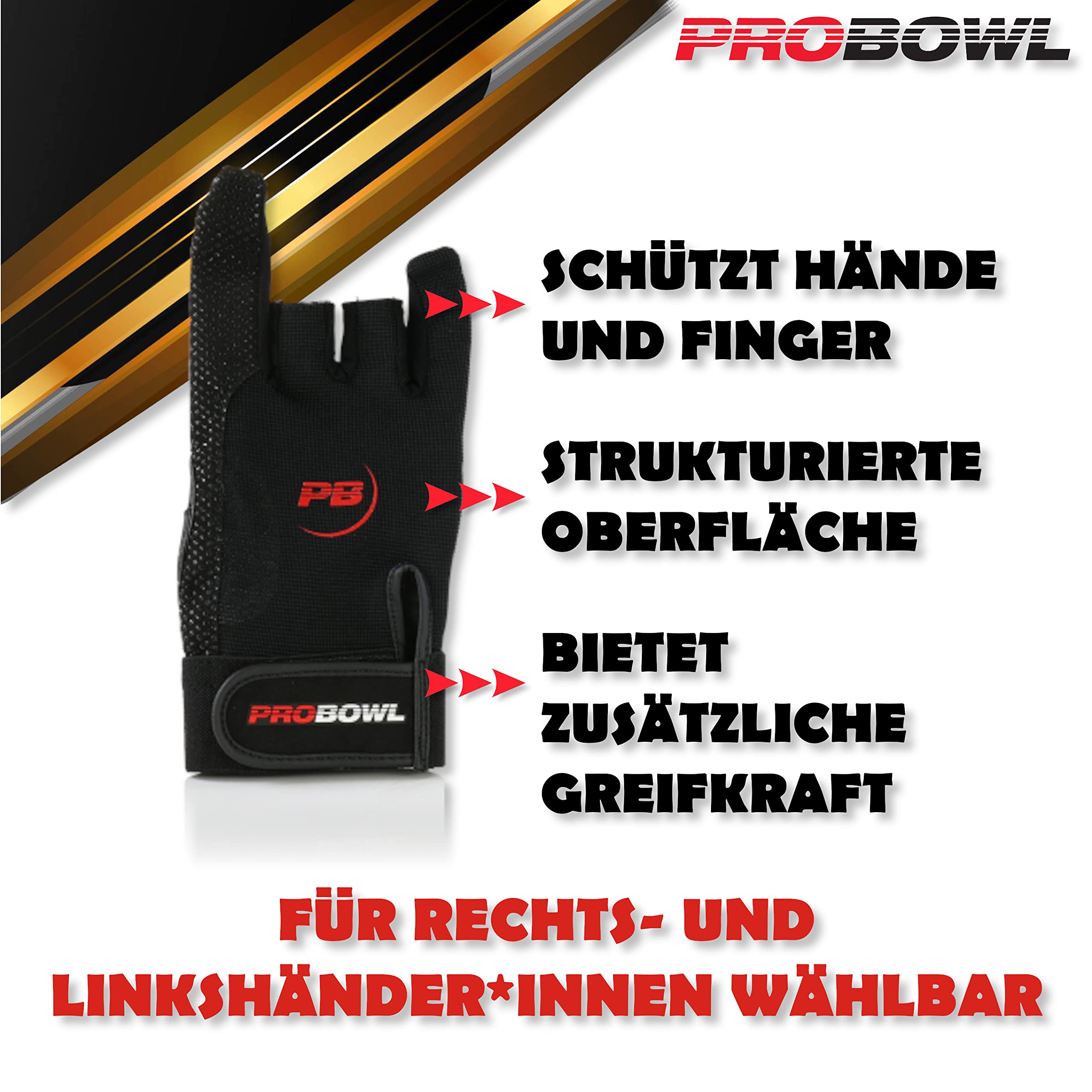 Pro Bowl React Glove – Guante de bolos – Protege los dedos de las manos – Mujeres y niños adultos – Proporciona mayor fuerza de agarre en el bolo – Mano derecha / izquierda – Varios tamaños
